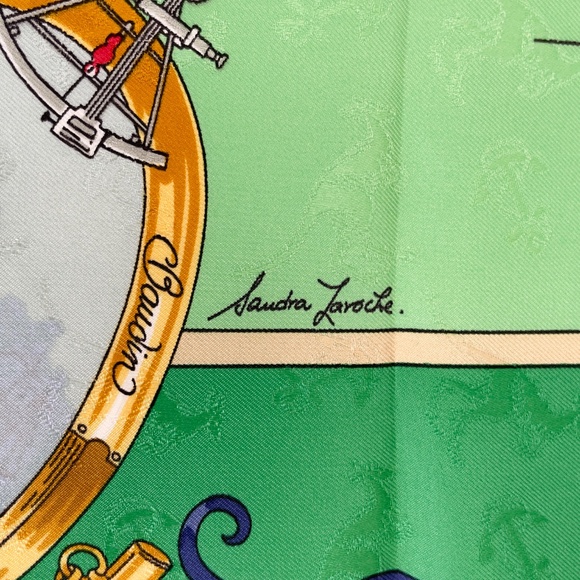 NWT Vintage Hermes Scarf Carré 90 "Le Geographe" in Green - Picture 5 of 10